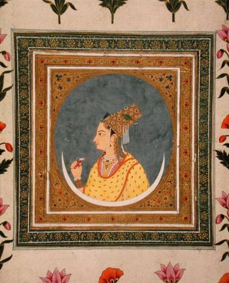 Portrait of a lady holding a lotus petal, from the Small Clive Album a Mughal School