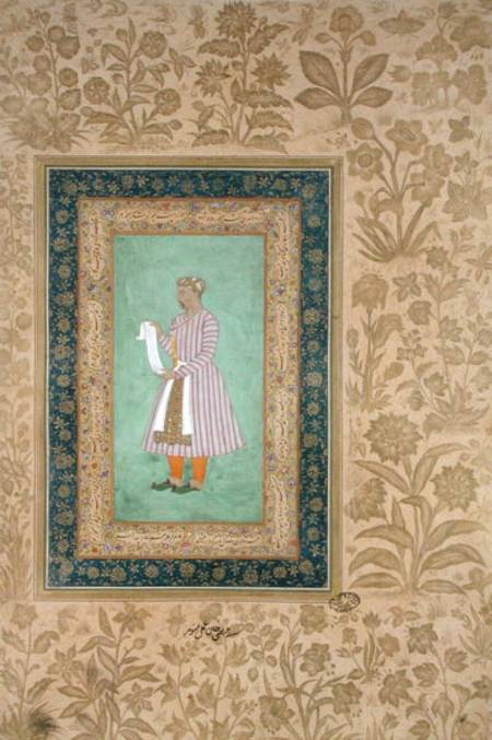 Portrait of Murtaza Khan holding a scroll a Mughal School