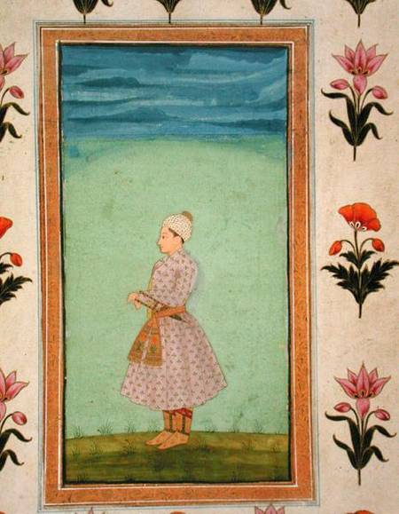 Standing figure of a boy with a jewelled dagger in his sash, from the Small Clive Album a Mughal School