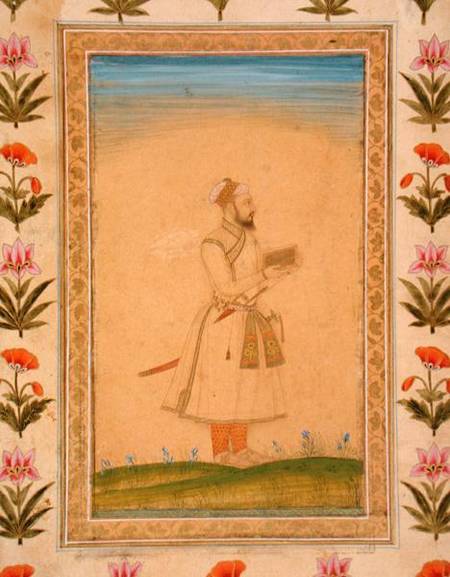 Standing figure of a nobleman, holding a book, from the Small Clive Album a Mughal School