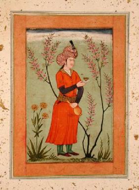 Iranian princely figure holding a cup and flask, from the Large Clive Album