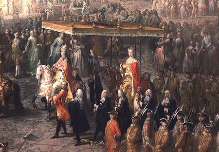 The coronation procession of Joseph II (1741-90) Emperor of Germany, in Romerberg a Scuola di Mytens