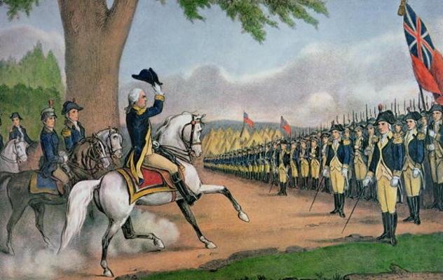 George Washington (1732-99) taking command of the American Army at Cambridge, Massachusetts, 3 July a N. Currier