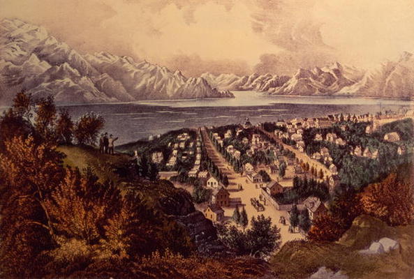 Great Salt Lake, Utah (colour litho) a N. Currier