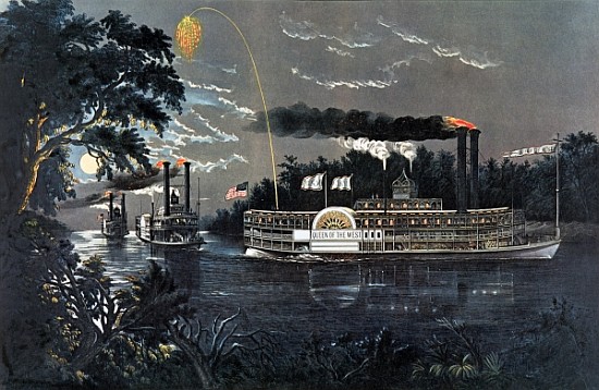 RL 27835 Rounding a Bend on the Mississippi Steamboat Queen of the West a N. Currier