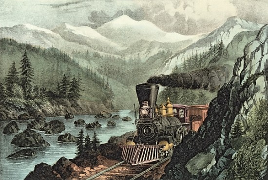 The Route to California. Truckee River, Sierra Nevada. Central Pacific railway a N. Currier