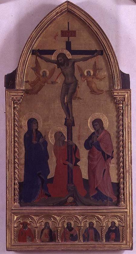 The Crucifixion with mourners and St. Mary Magdalene, the predella panel depicting SS. Jerome, Paul, a Nardo di Cione Orcagna