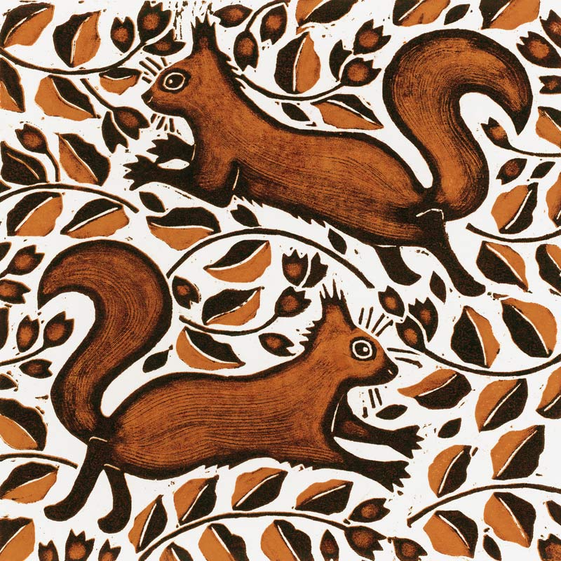 Beechnut Squirrels, 2002 (woodcut)  a Nat  Morley