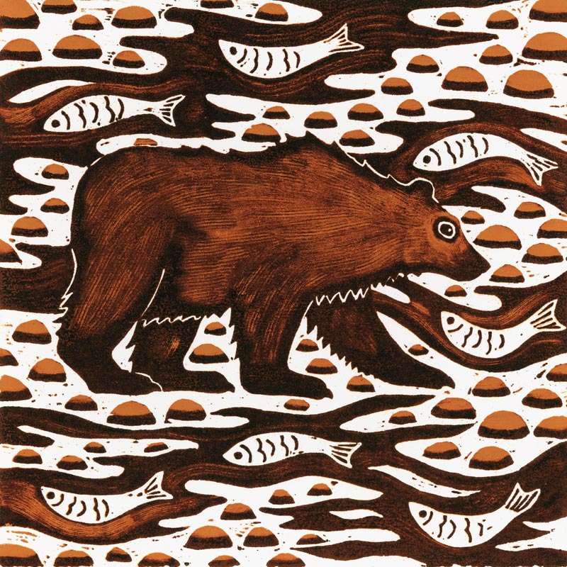 Fishing Bear, 2001 (woodcut)  a Nat  Morley