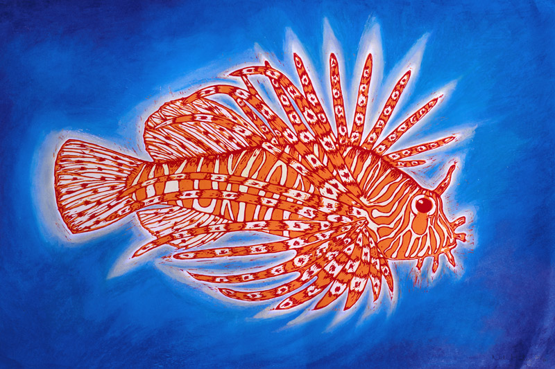 Lionfish, 1998 (woodcut print and mixed media)  a Nat  Morley
