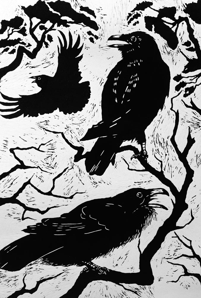 Ravens, 1998 (woodcut)  a Nat  Morley