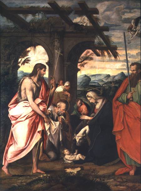 Birth of Christ with St. Paul and St. John the Baptist (panel) a Neapolitan School