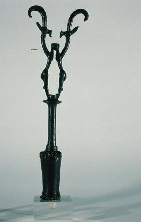 Finial with a pair of animals touching at hooves, from Sraosha, Iran