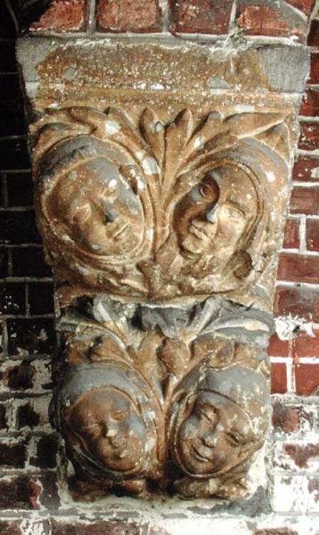 Carved capital depicting four faces, from the south portal a Netherlandish School