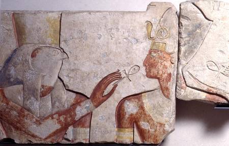 The Meeting of the Pharaoh and Horus, detail from a frieze depicting Ramesses II (1298-32 BC) amongs a New Kingdom Egyptian