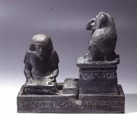 The royal scribe Nebmertuf writing under the protection of the Moon God Thoth