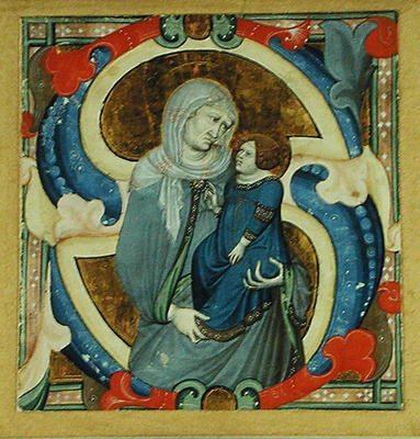Historiated initial 'S' depicting St. Anne and the Virgin (vellum) a Niccolo di ser Sozzo Tegliacci