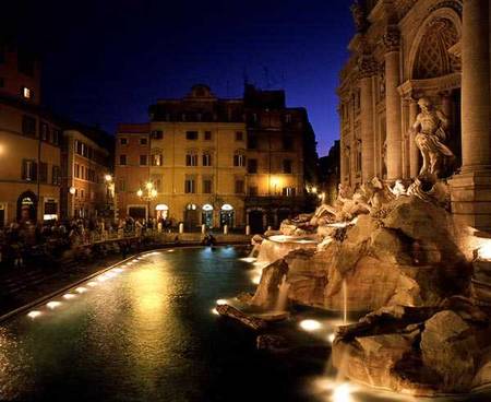 View of the Trevi Fountain at night a Nicola Salvi