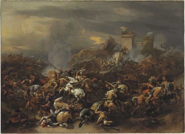 The Battle by Alexander the Great against the king Porus a Nicolaes Berchem
