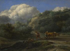 A Man and a Youth ploughing with Oxen