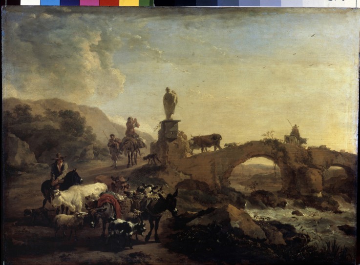 Italian landscape with a Small Bridge a Nicolaes Berchem
