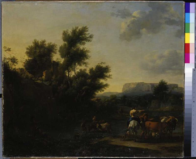 Italienische Landschaft mit Vieh und Hirten. a Nicolaes Berchem