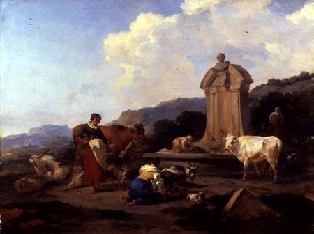 Roman Fountain with Cattle and Figures (Le Midi) a Nicolaes Berchem