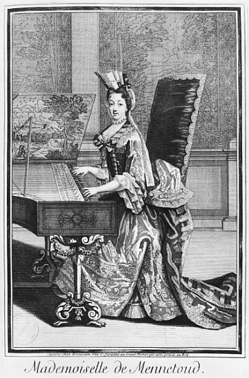Mademoiselle de Mennetoud playing the harpsichord a Nicolas Bonnart