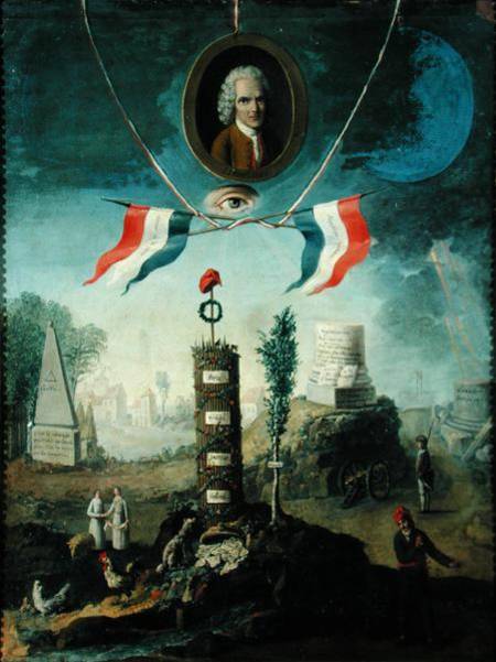 An Allegory of the Revolution with a portrait medallion of Jean-Jacques Rousseau (1712-78) a Nicolas Henri Jeaurat de Bertry