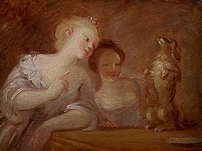 Two girls have her little dog danced a Nicolas Lancret