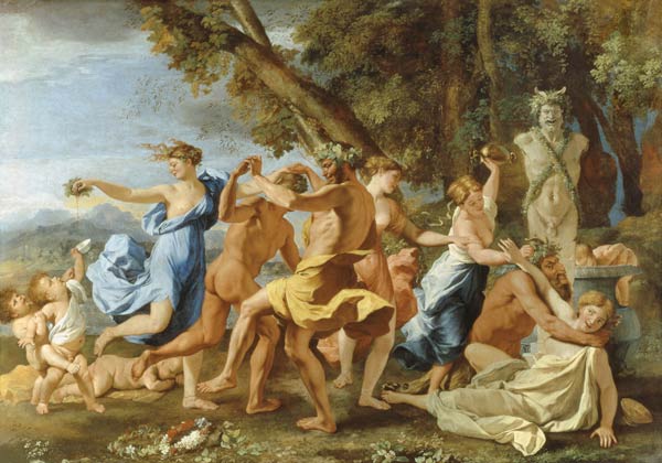 Bacchanalia in front of a Pan bust a Nicolas Poussin