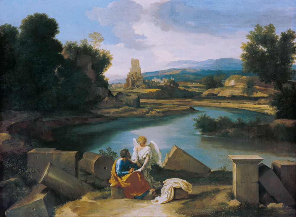 Landscape with the evangelist Matthäus a Nicolas Poussin