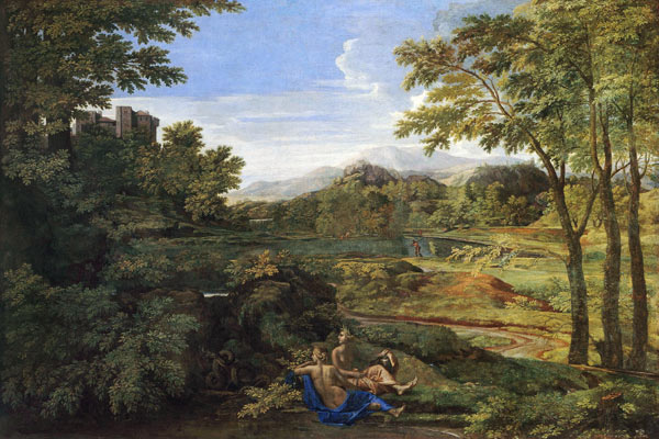 Landscape with two Nymphs and a Snake a Nicolas Poussin