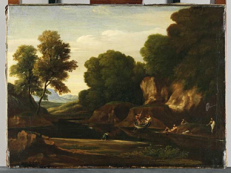 Landschaft mit Boot und Badenden a Nicolas Poussin