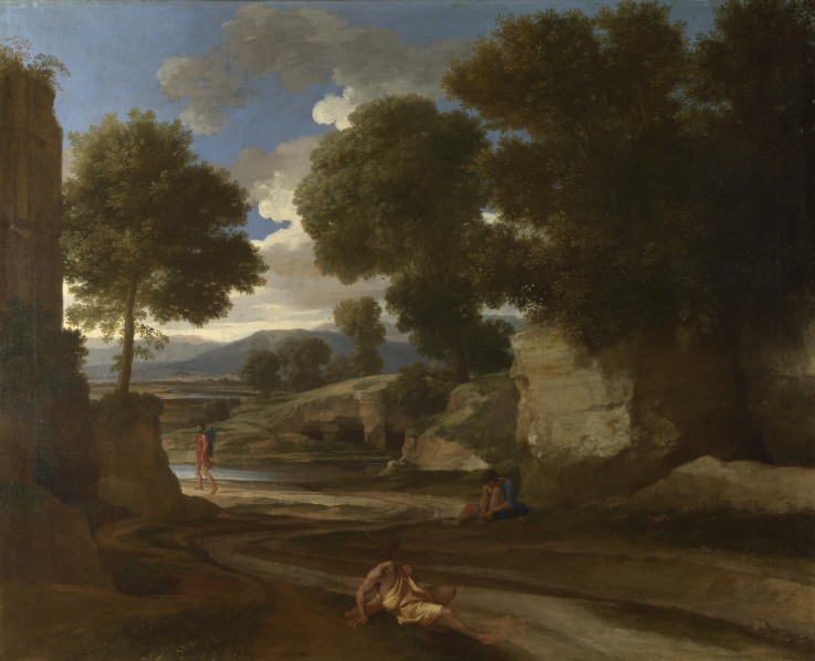 Landscape with Travellers Resting a Nicolas Poussin