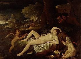 Resting Venus with Amor a Nicolas Poussin