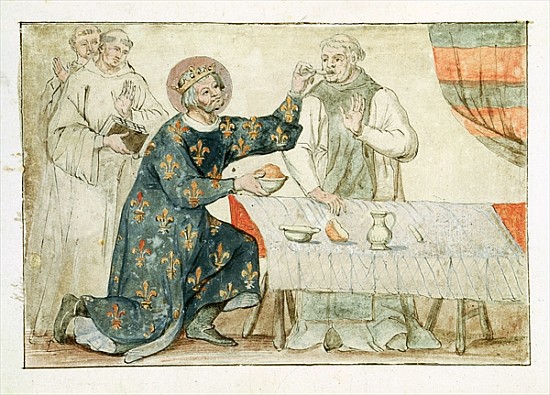 Ms 1779 fol.81 St. Louis feeding a miserly monk, from ''Memoires pour la Vie de Saint Louis'' a Nicolas Claude Fabri de Peiresc