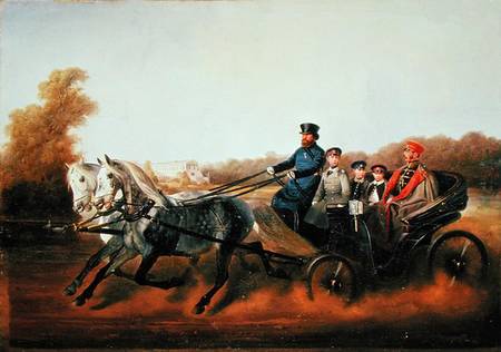 Tsar Alexander II (1818-81) Driving with his Sons in Zarskoje Selo a Nikolai Egorevich Sverchkov