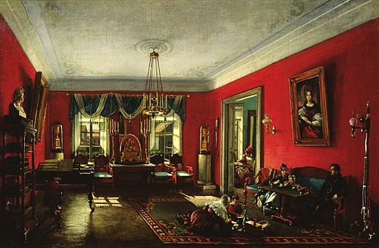 The Nashchokin family in drawing room a Nikolai Ivanov Podklutchnikov