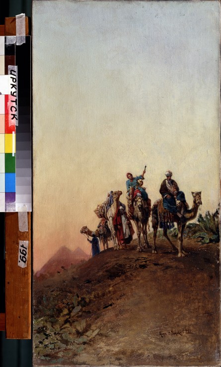 Camels near the pyramids a Nikolai Jegorowitsch Makowski