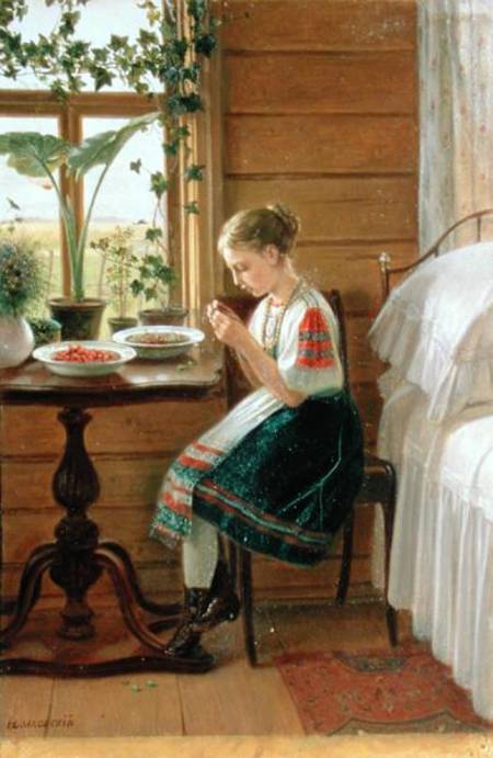 Girl Peeling Berries a Nikolai Mikhailovich Bykovsky