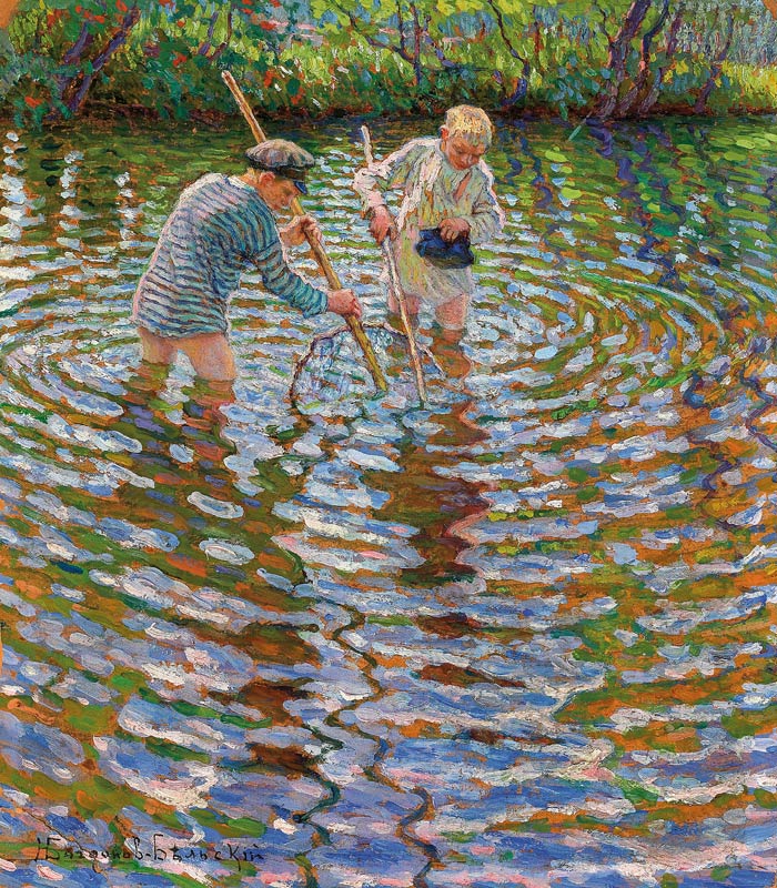 Jungen beim Krebse fischen a Nikolai P. Bogdanow-Bjelski