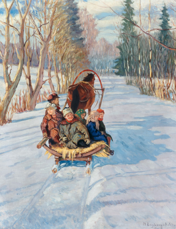 Children on a horse-drawn sleigh a Nikolai P. Bogdanow-Bjelski