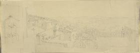 Aussicht von der Wohnung des Künstlers über die Dächer von Perugia mit dem Haus des Perugino, aus de