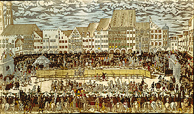 Wedding Wilhelms V. of Bavaria with a Renate v.Lothringen knight tournament on the Marienplatz. a Nikolaus Solis