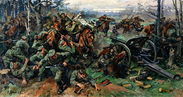 The Russian Cavalry Charging the German Artillery in 1915 (oil on canvas) a Nikolay Yakovlevich Borisov