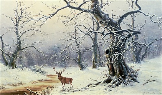 A Stag in a wooded landscape a Nils Hans Christiansen