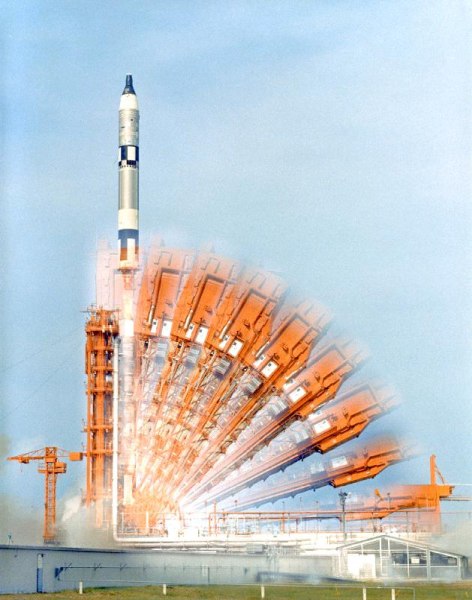 18/07/66 A time-exposure photograph shows the configuration of Pad 19 up until the launch of Gemini  a 