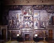 The 'Sala dei Fasti Farnesiani' (Hall of the Splendors of the Farnese) detail of frescoed wall decor