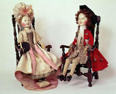 31:Lord and Lady Clapham, wooden dolls made in the William and Mary period, late 17th, c.1680s (see a 